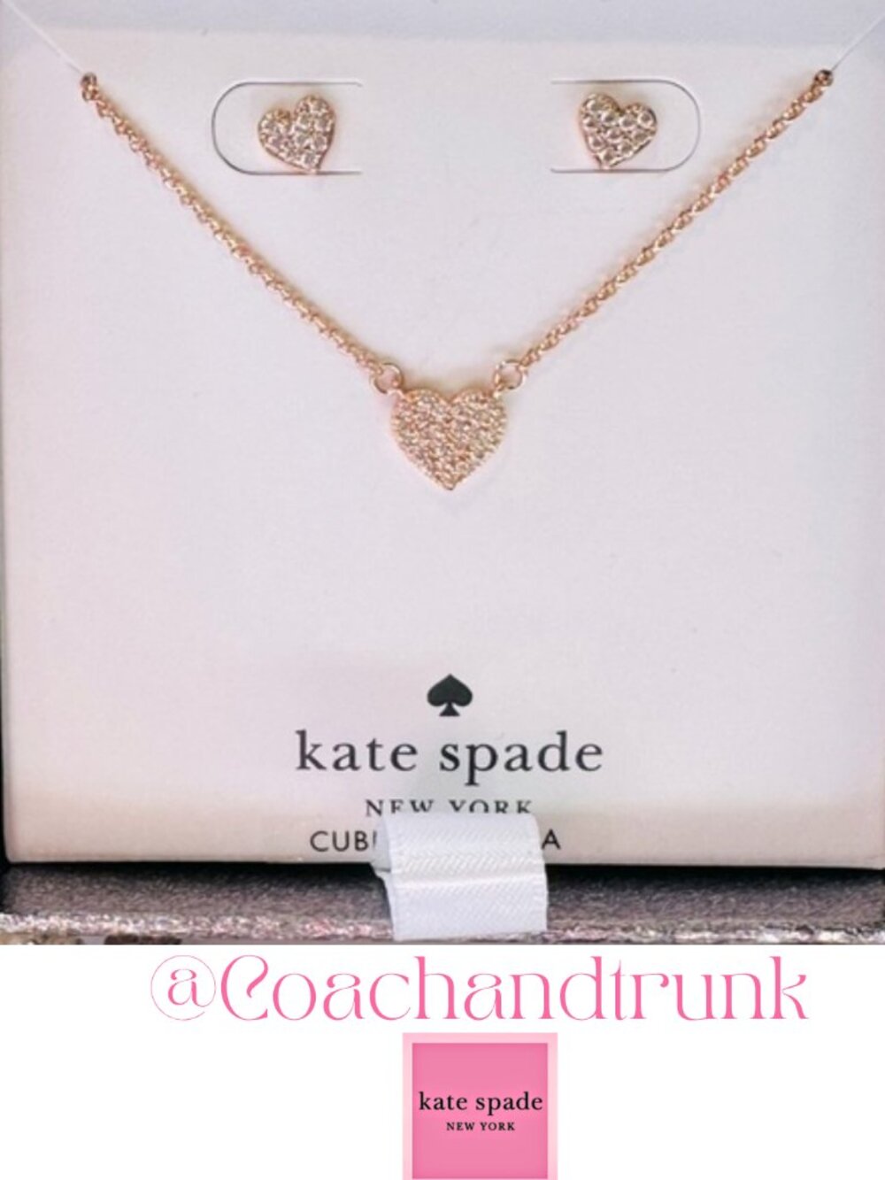Kate Spade Yours Truly SET Pave Studs & Pendant Kate Spade Gift Box Dust Bag NWT